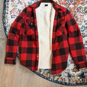 Todd Snyder Red and Black Buffalo Plaid Jacket with Sherpa Lining